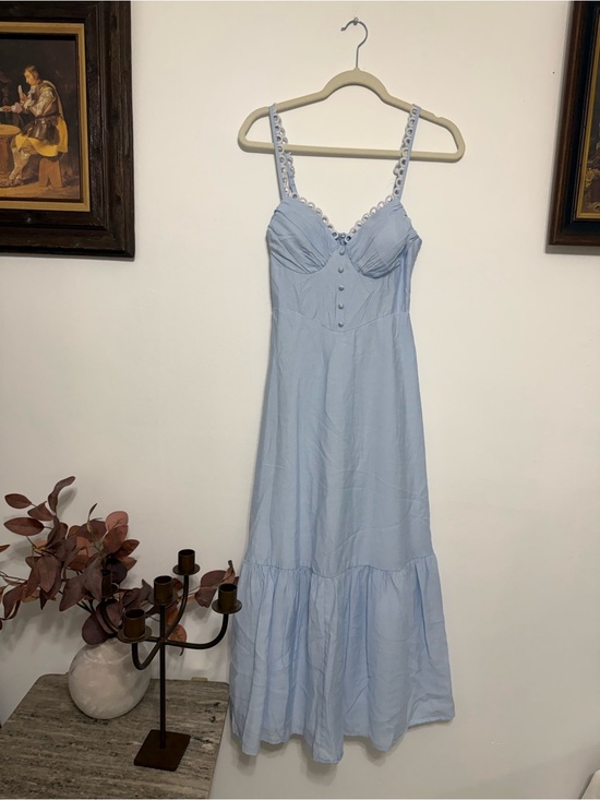 indikah Dresses & Skirts - Light Blue Maxi Dress with Lace-Trim Straps